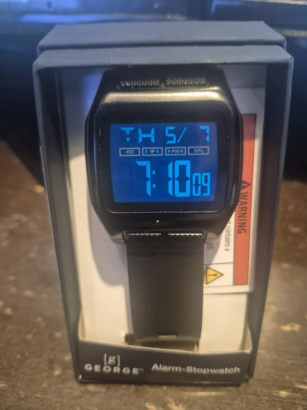 George Black Digital Watch with Blue Backlit Display